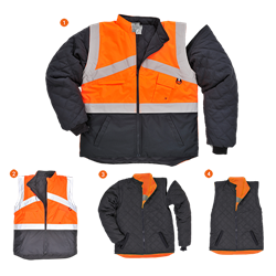 Dwukolorowy dwustronny ocieplacz ostrzegawczy