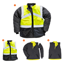 Dwukolorowy dwustronny ocieplacz ostrzegawczy